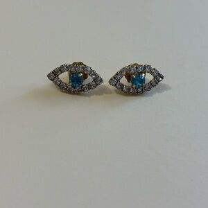 TOVA Elegant Gold and Blue Eye Stud Earrings